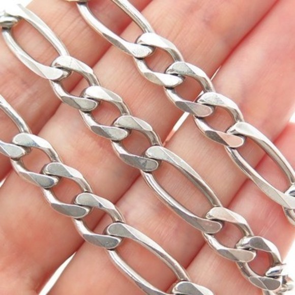 925 Sterling Silver Vintage Italy Figaro Chain Necklace 20